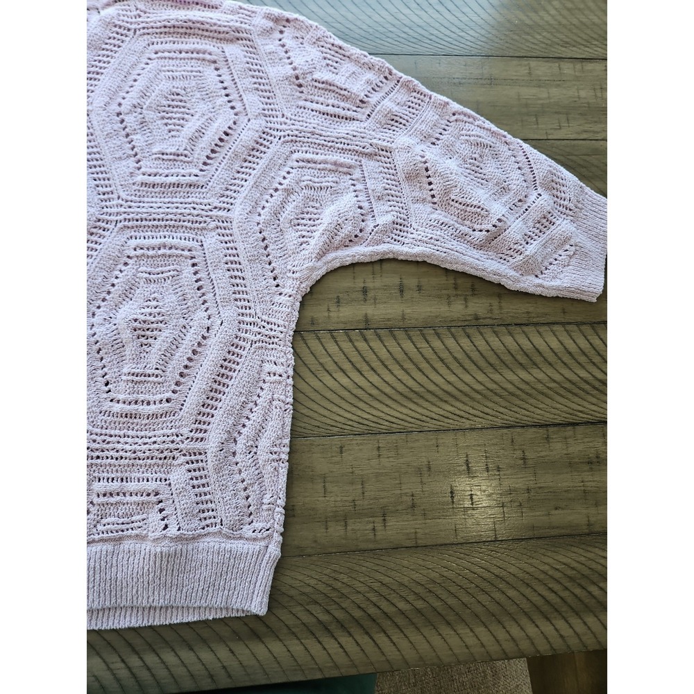 J Jill Sweater Large Lavender Open Knit Crochet Boho Beachy Coastal Cotton Blend - Picture 8 of 13